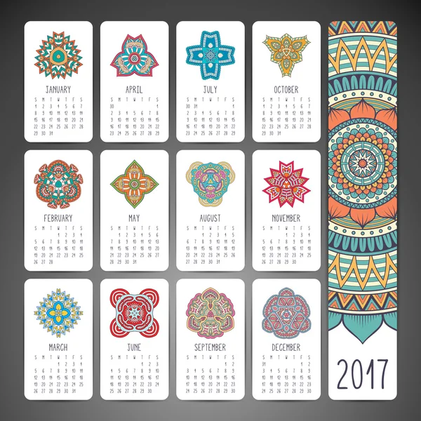 Calendario 2017. Elementos decorativos vintage — Vector de stock