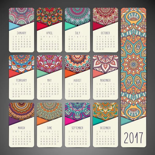 Calendrier 2017. Éléments décoratifs vintage — Image vectorielle