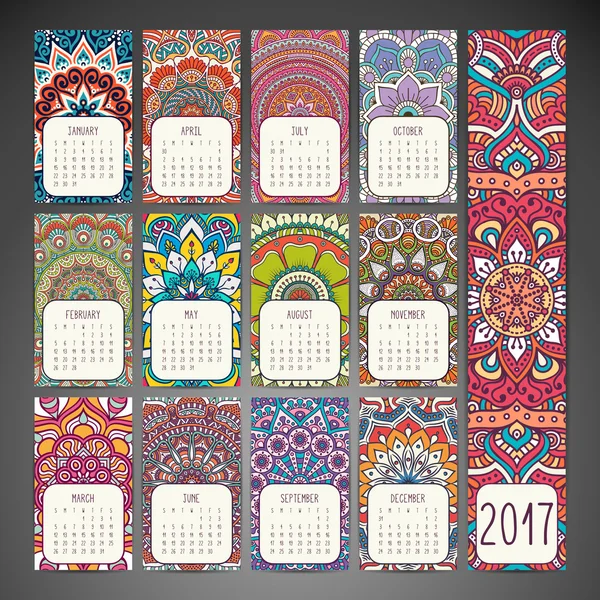 Calendario 2017. Elementos decorativos vintage — Archivo Imágenes Vectoriales