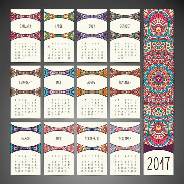 Kalender 2017. Elemen dekoratif vintage - Stok Vektor