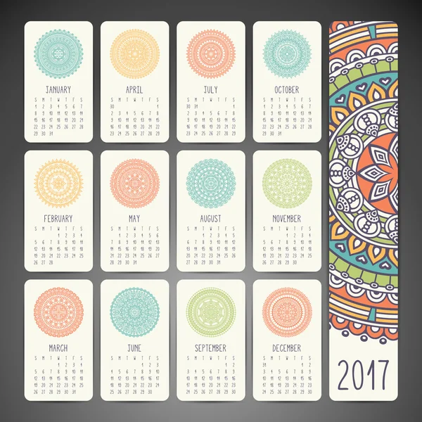 Calendario 2017. Elementos decorativos vintage — Archivo Imágenes Vectoriales