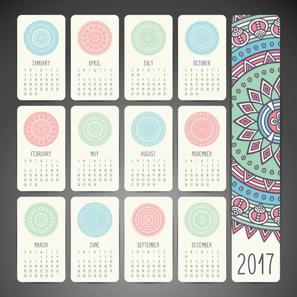 2017 kalendarza. Vintage elementy dekoracyjne — Wektor stockowy
