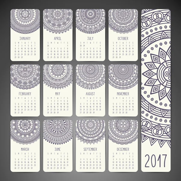 Calendario 2017. Elementos decorativos vintage — Vector de stock