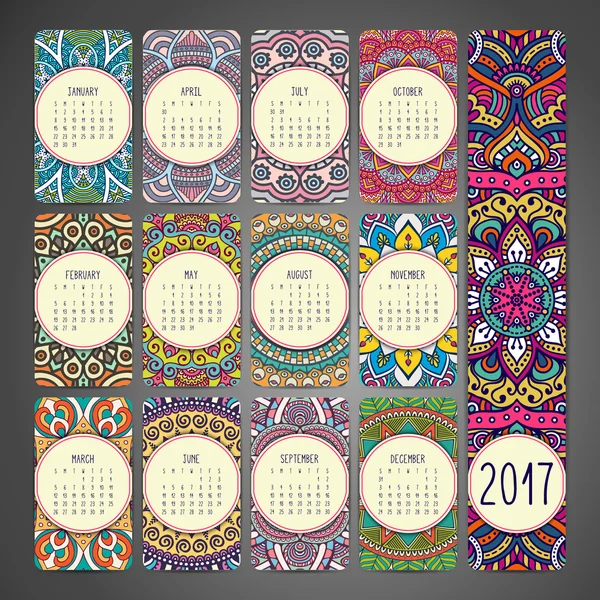 Calendario 2017. Elementos decorativos vintage — Archivo Imágenes Vectoriales