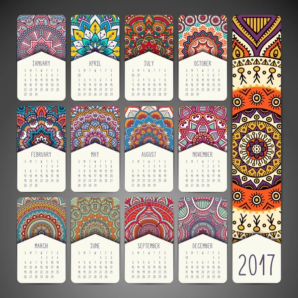 2017 kalendarza. Vintage elementy dekoracyjne — Wektor stockowy