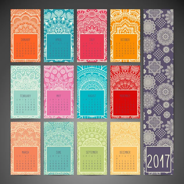 Calendario 2017. Elementos decorativos vintage — Vector de stock