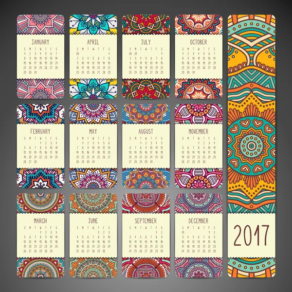 Календар 2017 року. Вінтажні декоративні елементи — стоковий вектор