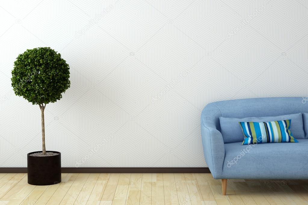 Interior with empty wall and plant