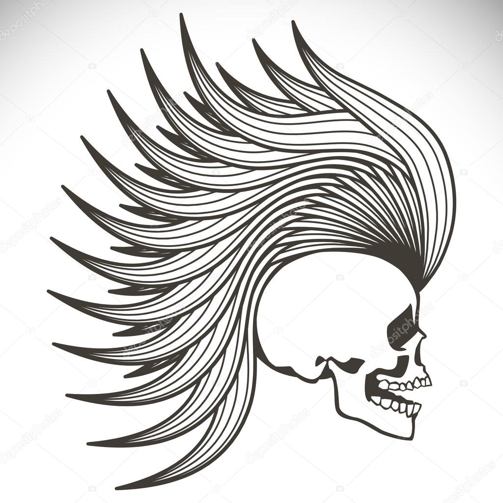 Skull with mohawk. Vector background