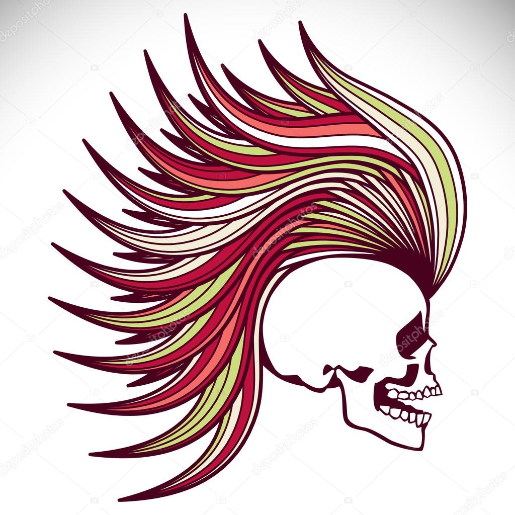 Skull with mohawk. Vector background