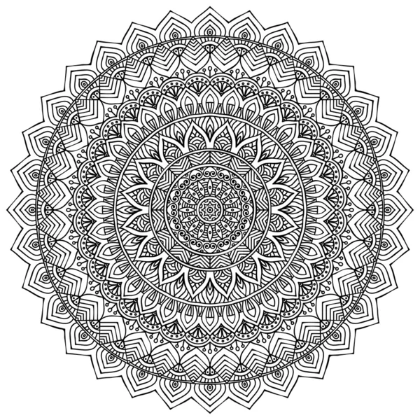 Mandala. Yuvarlak Süs Şablonu. Klasik dekoratif elementler. El çizimi arka plan. İslam, Arapça, Hintçe, sedir motifleri.