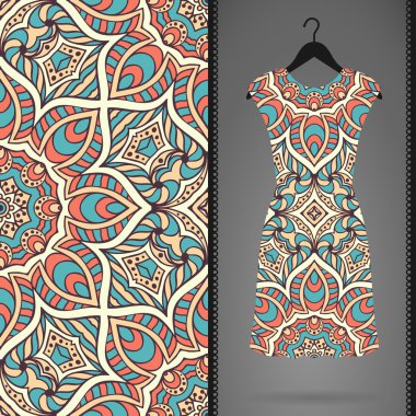elbise ve Dikişsiz desen kartı. Vintage dekor elementleri. el çekilmiş arka plan.