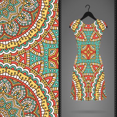 elbise ve Dikişsiz desen kartı. Vintage dekor elementleri. el çekilmiş arka plan.