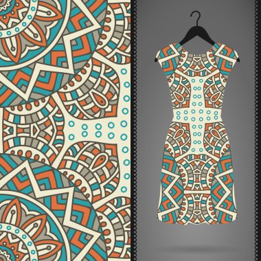 elbise ve Dikişsiz desen kartı. Vintage dekor elementleri. el çekilmiş arka plan.