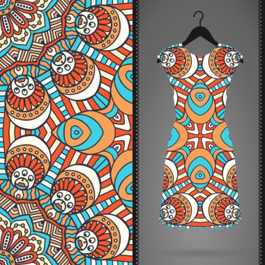elbise ve Dikişsiz desen kartı. Vintage dekor elementleri. el çekilmiş arka plan.