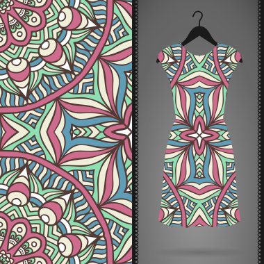 elbise ve Dikişsiz desen kartı. Vintage dekor elementleri. el çekilmiş arka plan.