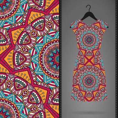 elbise ve Dikişsiz desen kartı. Vintage dekor elementleri. el çekilmiş arka plan.