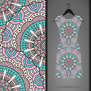 elbise ve Dikişsiz desen kartı. Vintage dekor elementleri. el çekilmiş arka plan.