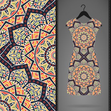 elbise ve Dikişsiz desen kartı. Vintage dekor elementleri. el çekilmiş arka plan.