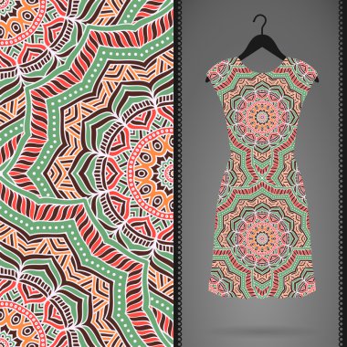 elbise ve Dikişsiz desen kartı. Vintage dekor elementleri. el çekilmiş arka plan.