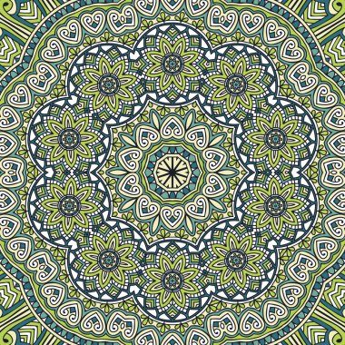 Mandala. Yuvarlak Süs Şablonu. Klasik dekoratif elementler. El çizimi arka plan. İslam, Arapça, Hintçe, sedir motifleri.