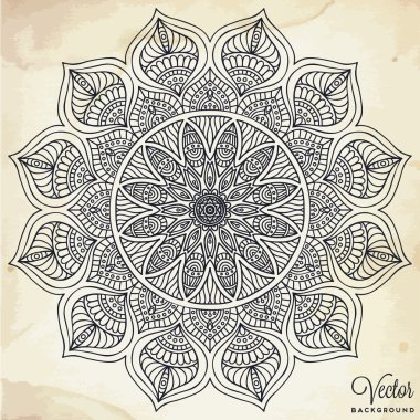 Mandala. Yuvarlak Süs Şablonu. Klasik dekoratif elementler. El çizimi arka plan. İslam, Arapça, Hintçe, sedir motifleri.
