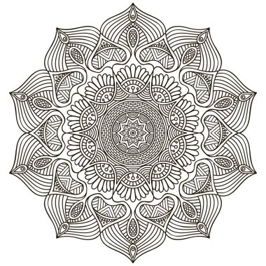 Mandala. Yuvarlak Süs Şablonu. Klasik dekoratif elementler. El çizimi arka plan. İslam, Arapça, Hintçe, sedir motifleri.