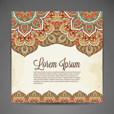 Kartı yuvarlak süsleme desen. Vintage dekoratif öğeler. Elle çizilmiş arka plan. Islam, Arapça, Indian, Osmanlı motifleri.