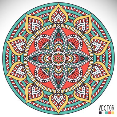 Mandala. Yuvarlak Süs Şablonu. Klasik dekoratif elementler. El çizimi arka plan. İslam, Arapça, Hintçe, sedir motifleri.