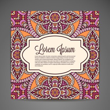 Kartı yuvarlak süsleme desen. Vintage dekoratif öğeler. Elle çizilmiş arka plan. Islam, Arapça, Indian, Osmanlı motifleri.