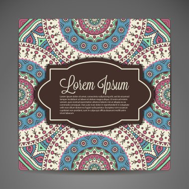 Kartı yuvarlak süsleme desen. Vintage dekoratif öğeler. Elle çizilmiş arka plan. Islam, Arapça, Indian, Osmanlı motifleri.