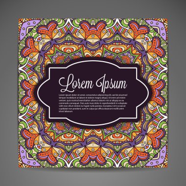 Kartı yuvarlak süsleme desen. Vintage dekoratif öğeler. Elle çizilmiş arka plan. Islam, Arapça, Indian, Osmanlı motifleri.