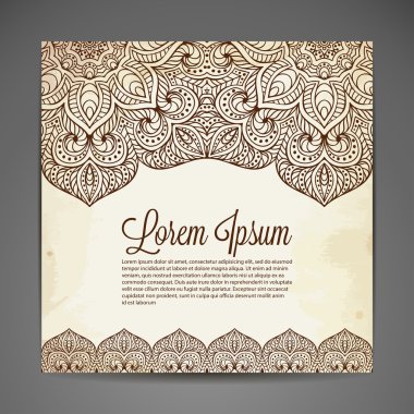 Kartı yuvarlak süsleme desen. Vintage dekoratif öğeler. Elle çizilmiş arka plan. Islam, Arapça, Indian, Osmanlı motifleri.