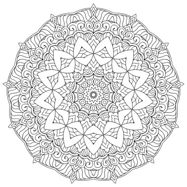Mandala. Yuvarlak Süs Şablonu. Klasik dekoratif elementler. El çizimi arka plan. İslam, Arapça, Hintçe, sedir motifleri.
