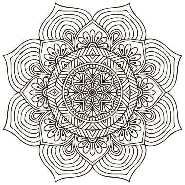 Mandala. Yuvarlak Süs Şablonu. Klasik dekoratif elementler. El çizimi arka plan. İslam, Arapça, Hintçe, sedir motifleri.