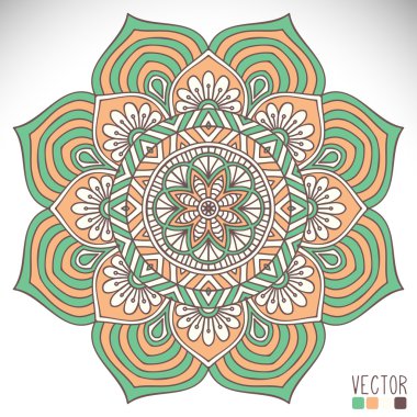 Mandala. Yuvarlak Süs Şablonu. Klasik dekoratif elementler. El çizimi arka plan. İslam, Arapça, Hintçe, sedir motifleri.