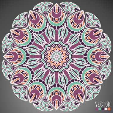 Mandala. Yuvarlak Süs Şablonu. Klasik dekoratif elementler. El çizimi arka plan. İslam, Arapça, Hintçe, sedir motifleri.