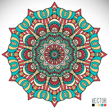 Mandala. Yuvarlak Süs Şablonu. Klasik dekoratif elementler. El çizimi arka plan. İslam, Arapça, Hintçe, sedir motifleri.