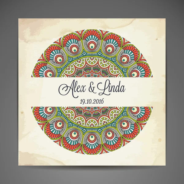 Card. runda prydnad mönster. Vintage dekorativa element. Handritad bakgrund. Islam, arabiska, indiska, ottomanska motiv. — Stock vektor