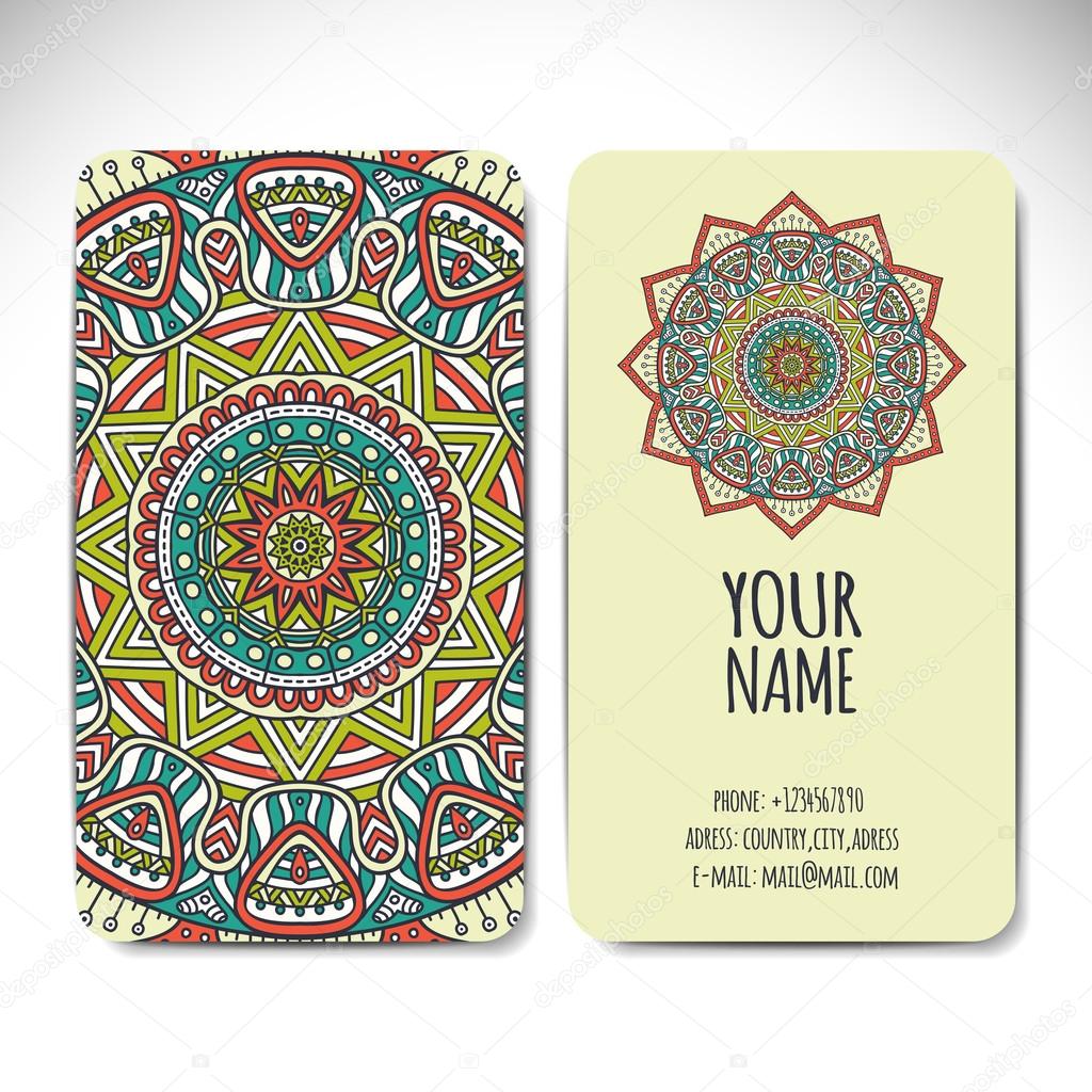 Business card collection. Vintage decorative elements. Hand drawn background. Islam, Arabic, Indian, ottoman motifs.