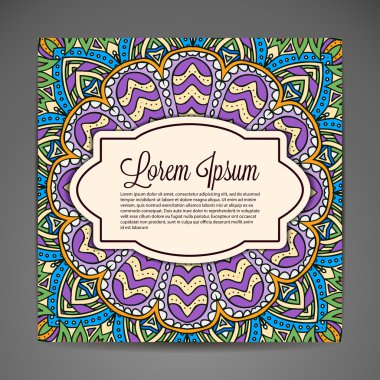 Kartı yuvarlak süsleme desen. Vintage dekoratif öğeler. Elle çizilmiş arka plan. Islam, Arapça, Indian, Osmanlı motifleri.