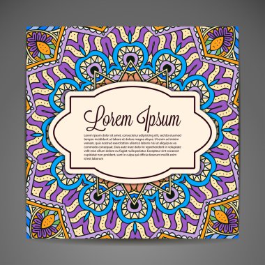 Kartı yuvarlak süsleme desen. Vintage dekoratif öğeler. Elle çizilmiş arka plan. Islam, Arapça, Indian, Osmanlı motifleri.