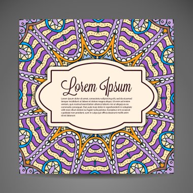 Kartı yuvarlak süsleme desen. Vintage dekoratif öğeler. Elle çizilmiş arka plan. Islam, Arapça, Indian, Osmanlı motifleri.