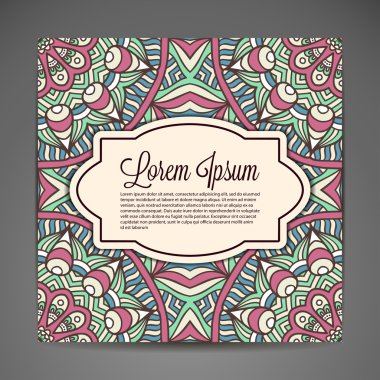 Kartı yuvarlak süsleme desen. Vintage dekoratif öğeler. Elle çizilmiş arka plan. Islam, Arapça, Indian, Osmanlı motifleri.