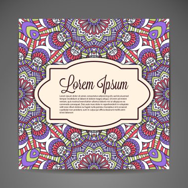 Kartı yuvarlak süsleme desen. Vintage dekoratif öğeler. Elle çizilmiş arka plan. Islam, Arapça, Indian, Osmanlı motifleri.