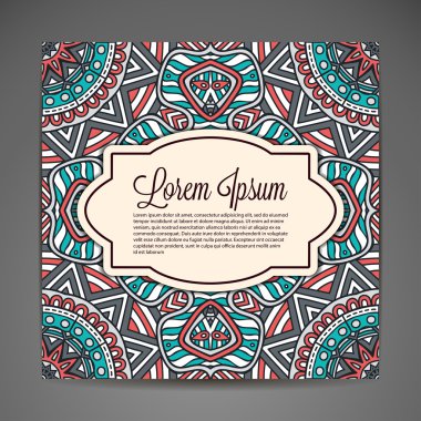 Kartı yuvarlak süsleme desen. Vintage dekoratif öğeler. Elle çizilmiş arka plan. Islam, Arapça, Indian, Osmanlı motifleri.