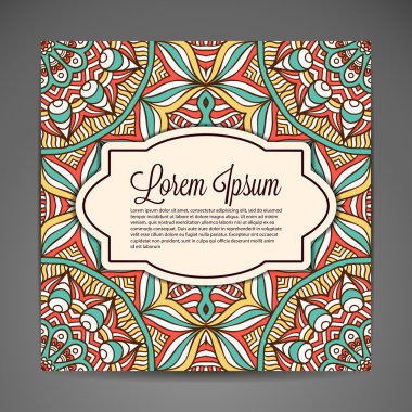 Kartı yuvarlak süsleme desen. Vintage dekoratif öğeler. Elle çizilmiş arka plan. Islam, Arapça, Indian, Osmanlı motifleri.