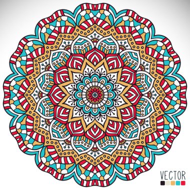 Mandala. Yuvarlak Süs Şablonu. Klasik dekoratif elementler. El çizimi arka plan. İslam, Arapça, Hintçe, sedir motifleri.