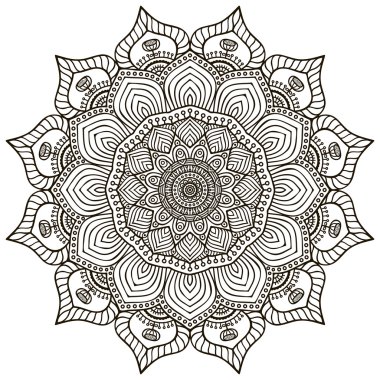 Mandala. Yuvarlak Süs Şablonu. Klasik dekoratif elementler. El çizimi arka plan. İslam, Arapça, Hintçe, sedir motifleri.