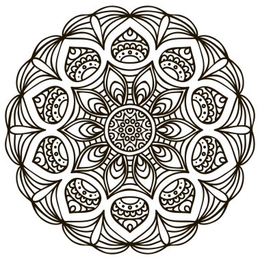 Mandala. Yuvarlak Süs Şablonu. Klasik dekoratif elementler. El çizimi arka plan. İslam, Arapça, Hintçe, sedir motifleri.